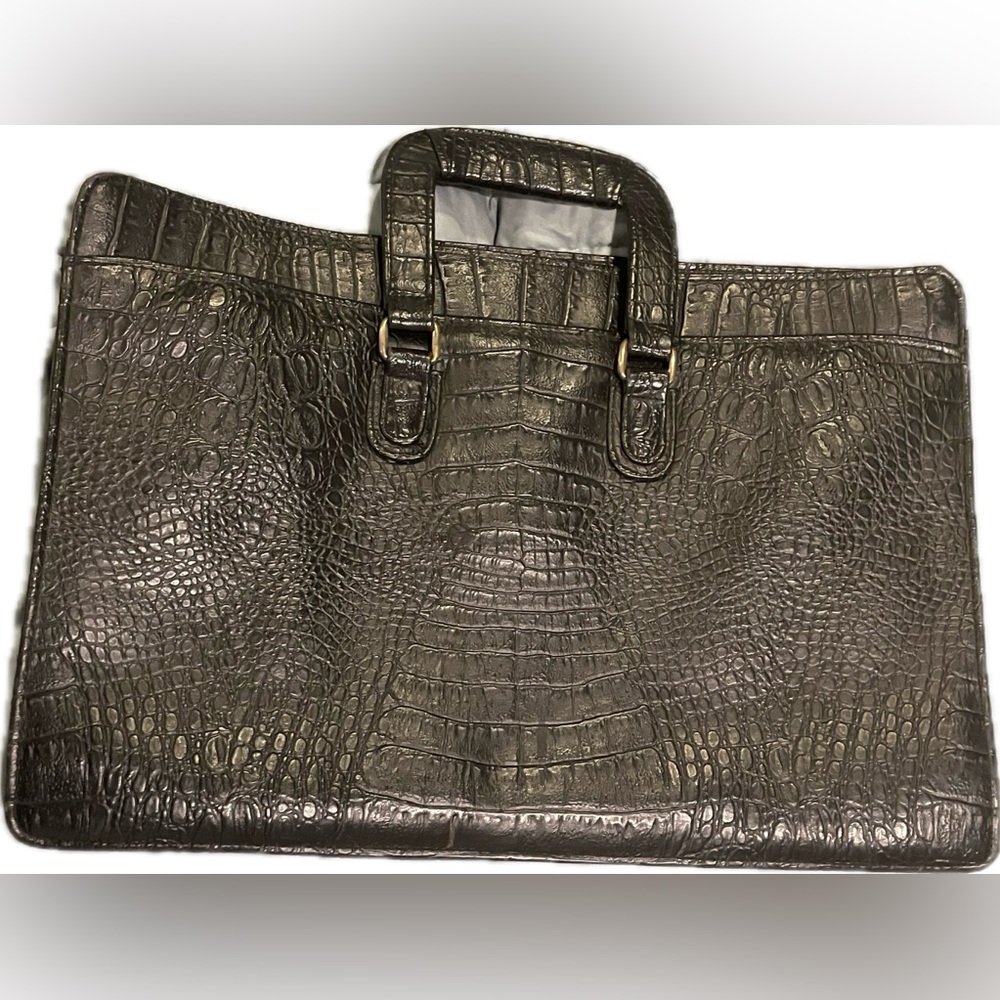 Apri black leather laptop tote